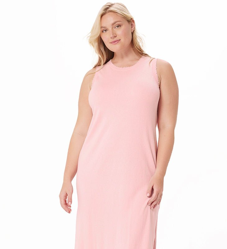 Minnie Rose Cotton Cashmere Maxi Frayed Tank Dress In Pink