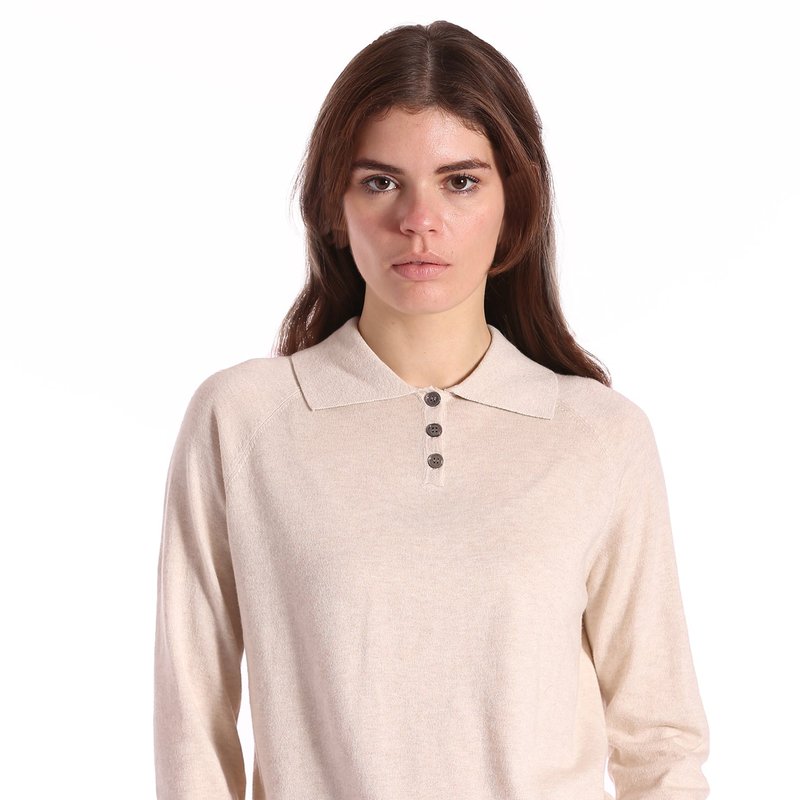 Minnie Rose Supima Cotton Cashmere Long Sleeve Polo Henley In Pink