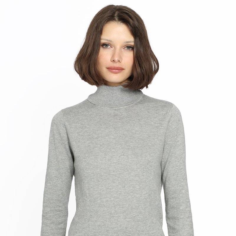 Minnie Rose Supima Cotton Cashmere Long Sleeve Turtleneck In Gray