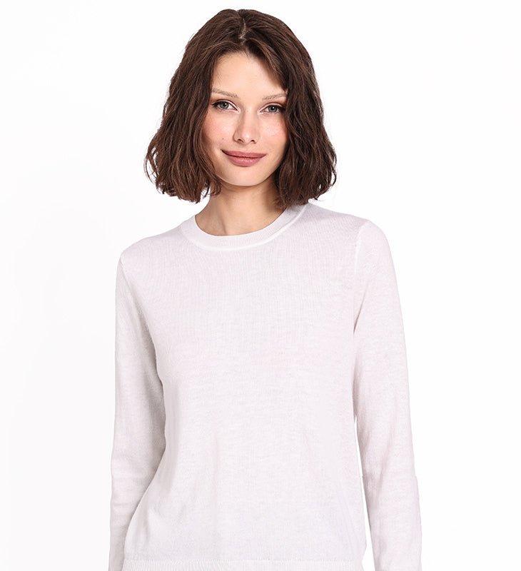 Minnie Rose Supima Cotton Long Sleeve Crew Neck Sweater In White