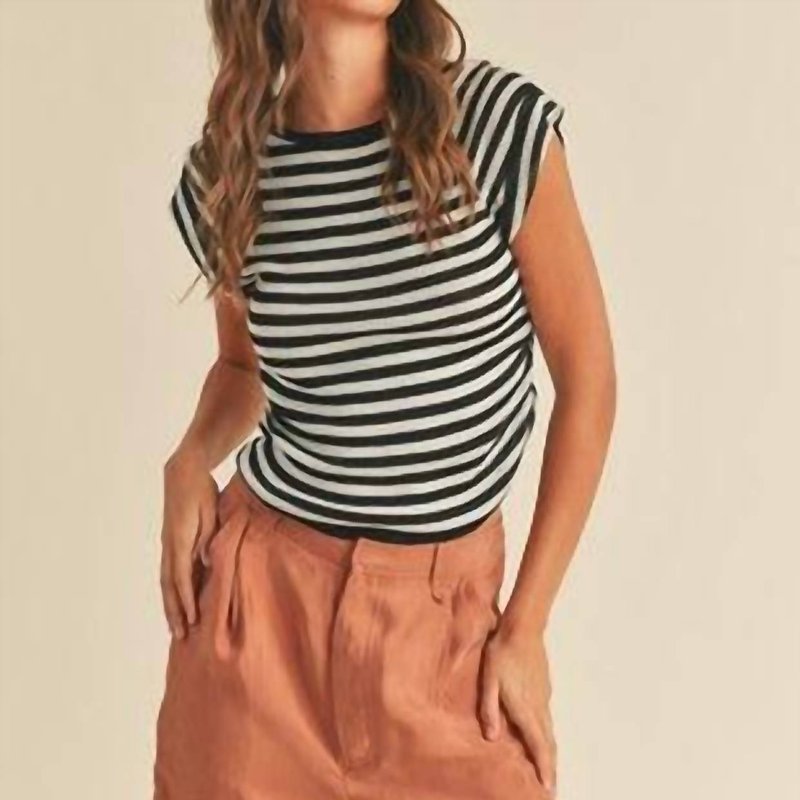 Shop Miou Muse Amelia Striped Knit Short Sleeve Top In Black/white
