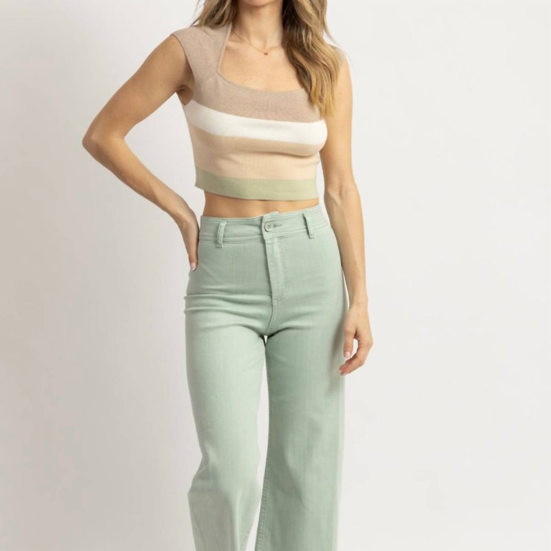 Shop Miou Muse Hailey Wide Leg Denim Pant In Green