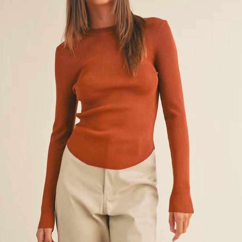Shop Miou Muse Ribbed Long Sleeve In Toffee In Orange