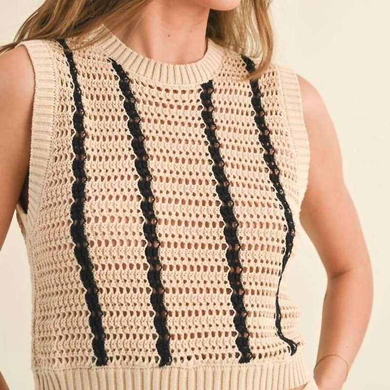 Shop Miou Muse Striped Crochet Skirt And Top Set In Beige In Brown