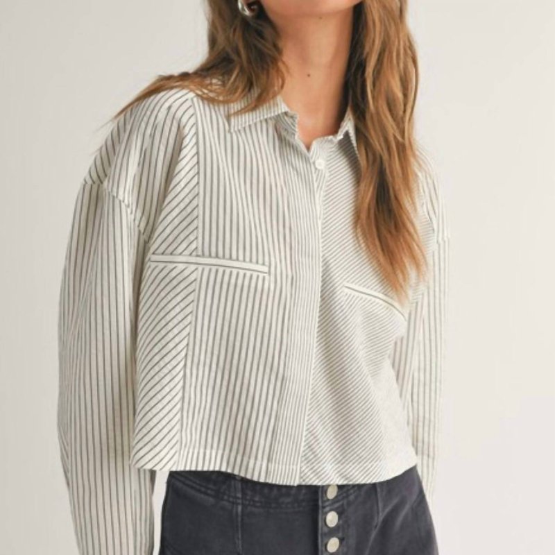 Shop Miou Muse Striped Cropped Button Down Shirt In White