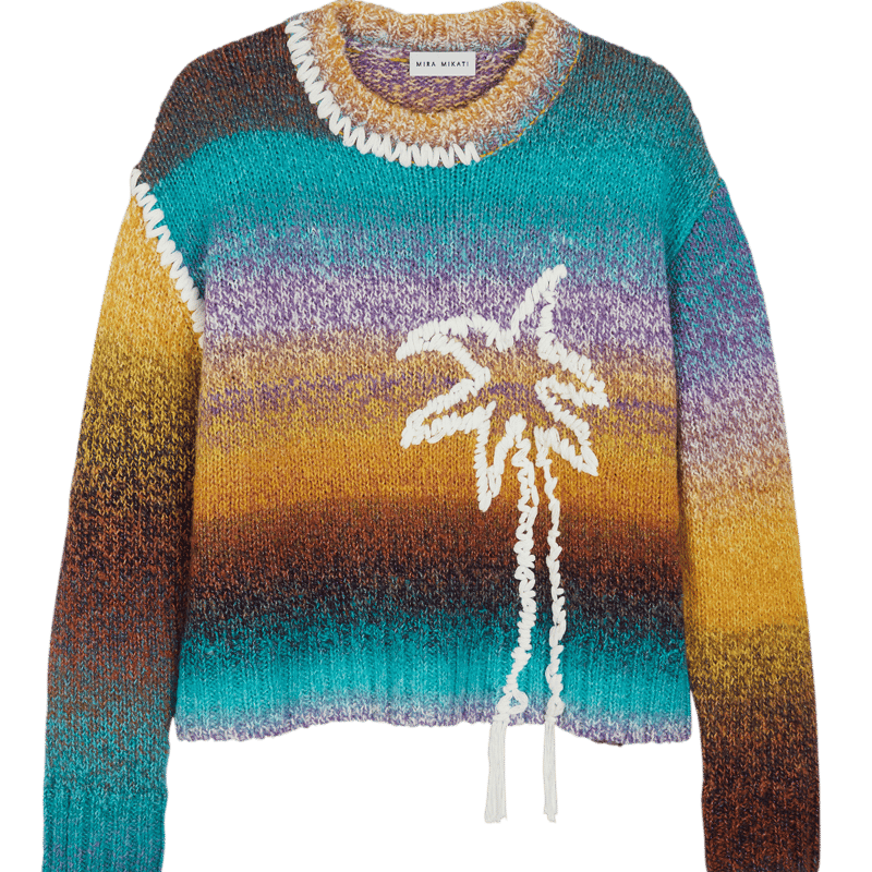 Mira Mikati Hand Embroidered Palm Tree Sweater In Blue