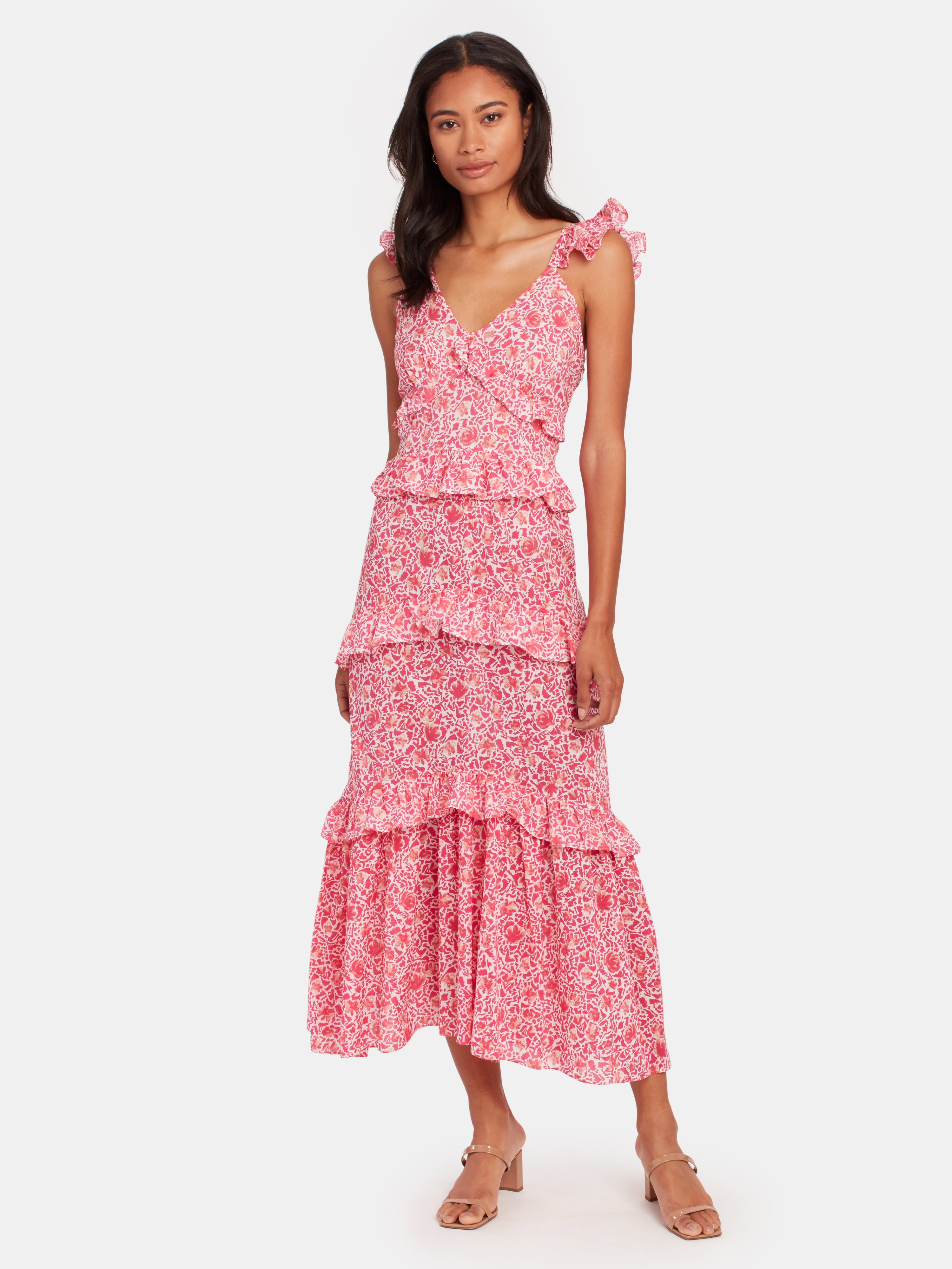 Misa Los Angeles Morrison Ruffled Floral Maxi Dress In Pink Animal Floral