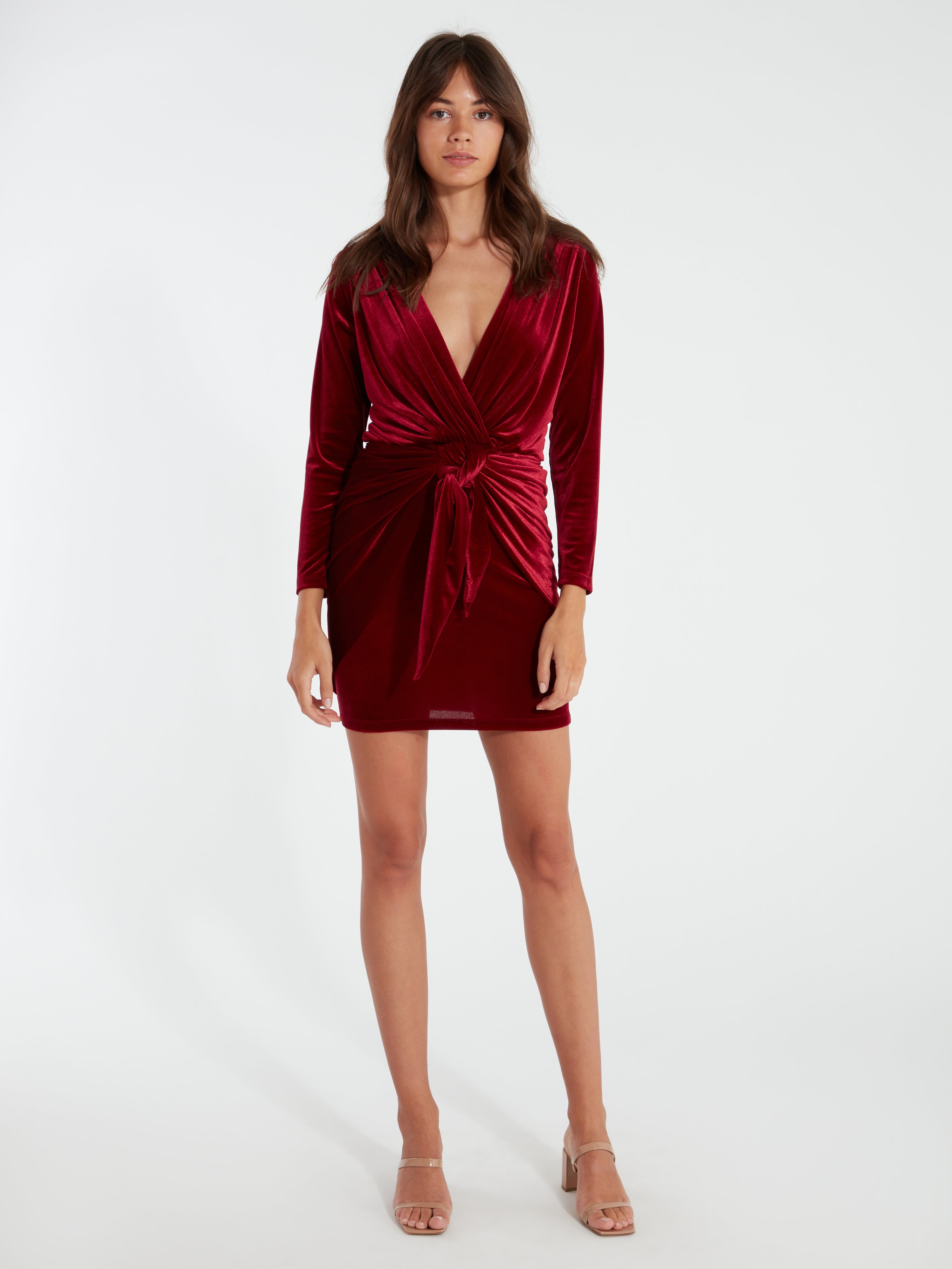 Misa Los Angeles Ophelie Shirred Velvet Mini Dress In Ruby