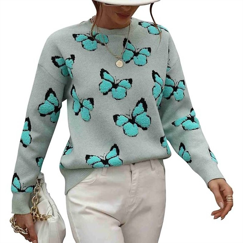 Shop Miss Sparkling Beautiful Butterflies Sweater In Blue