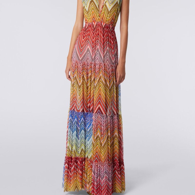 Shop Missoni Long Cover Up Dress In Zig Zag Print Tulle In Yellow