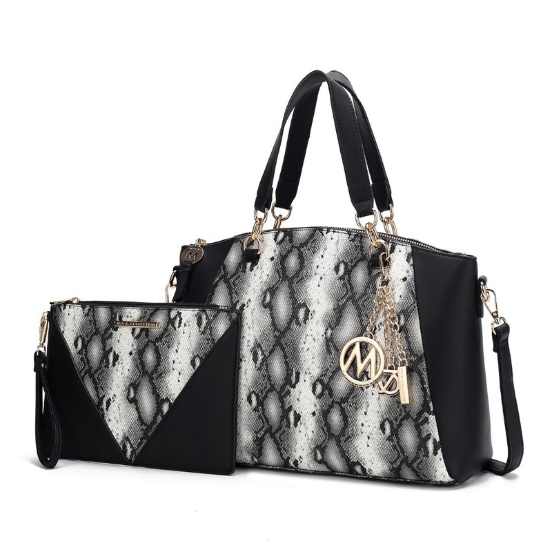 Mkf Collection By Mia K Addison Snake Embossed Vegan Leather Women's Tote Bag With Matching Wristlet Pouch In Black