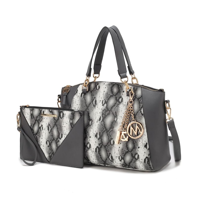 Mkf Collection By Mia K Addison Snake Embossed Vegan Leather Women's Tote Bag With Matching Wristlet Pouch In Grey