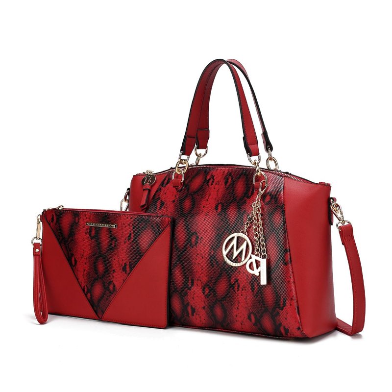 Mkf Collection By Mia K Addison Snake Embossed Vegan Leather Women's Tote Bag With Matching Wristlet Pouch In Red