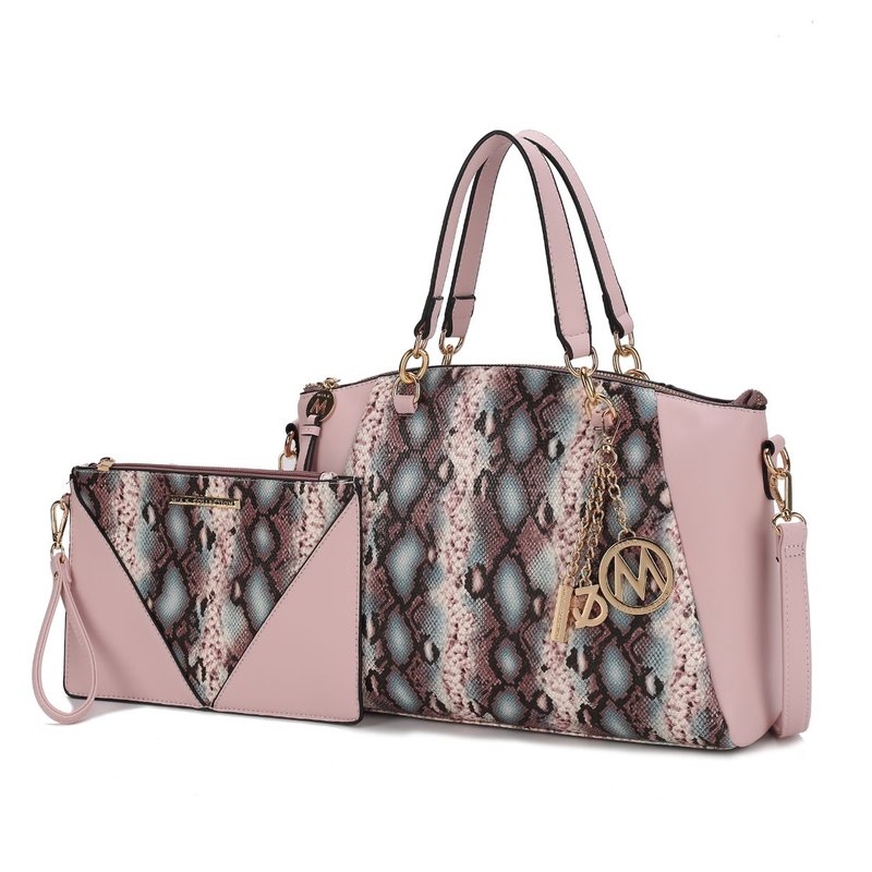 Mkf Collection By Mia K Addison Snake Embossed Vegan Leather Women's Tote Bag With Matching Wristlet Pouch In Pink
