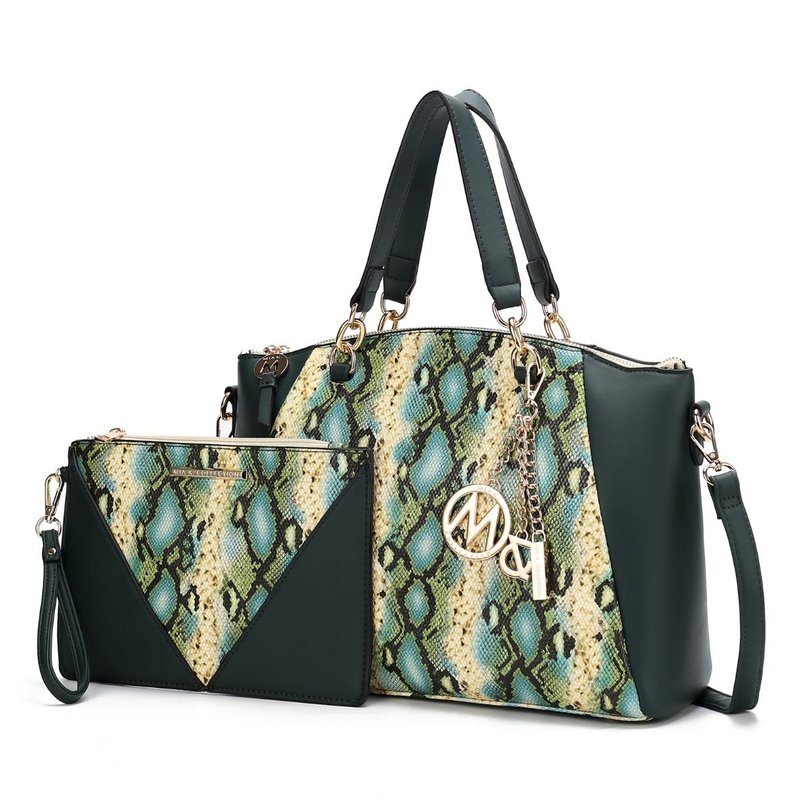 Mkf Collection By Mia K Addison Snake Embossed Vegan Leather Women's Tote Bag With Matching Wristlet Pouch In Green