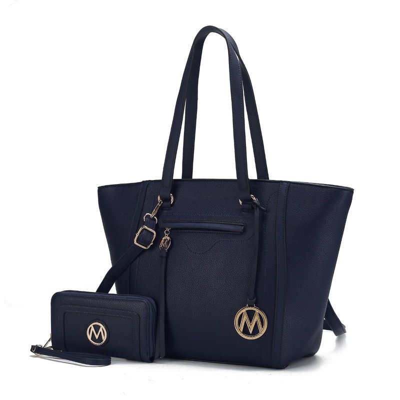 Mkf Collection By Mia K Alexandra Vegan Leather Women's Tote Bag With Wallet – 2 Pieces In Blue