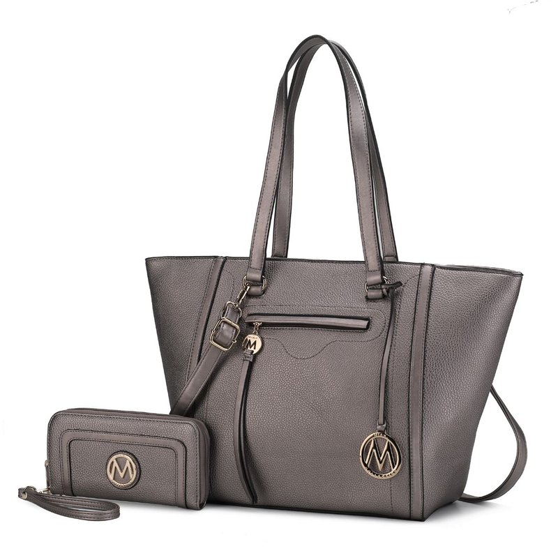 Mkf Collection By Mia K Alexandra Vegan Leather Women's Tote Bag With Wallet – 2 Pieces In Grey
