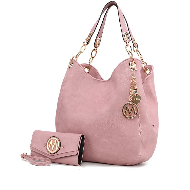 Mkf Collection By Mia K Ashley Vegan Leather Women's Hobo Shoulder Bag With Wallet- 2 Pieces In Pink