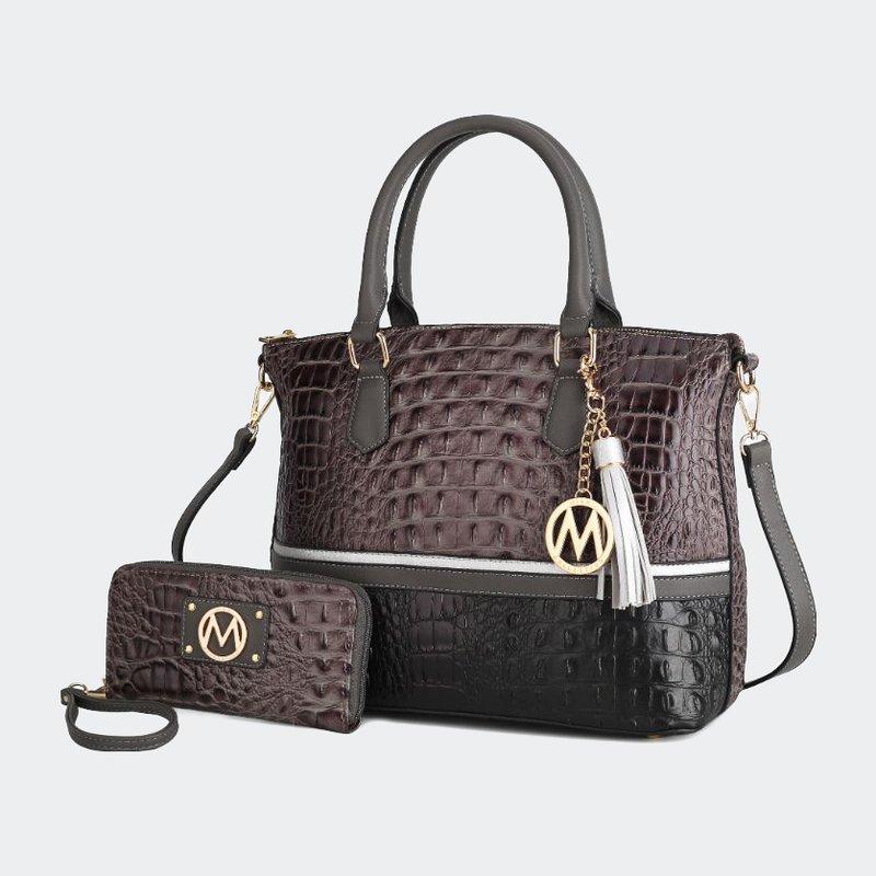 Mkf Collection By Mia K Autumn Crocodile Skin Tote Bag With Wallet In Black
