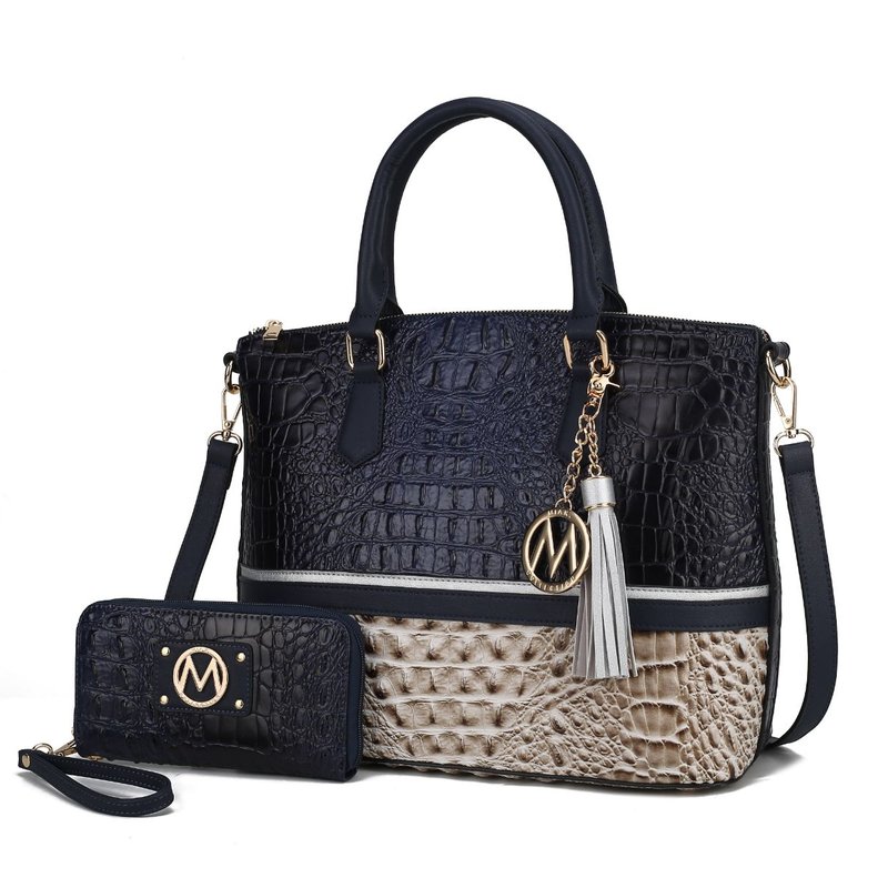 Mkf Collection By Mia K Autumn Crocodile Skin Tote Bag With Wallet In Blue