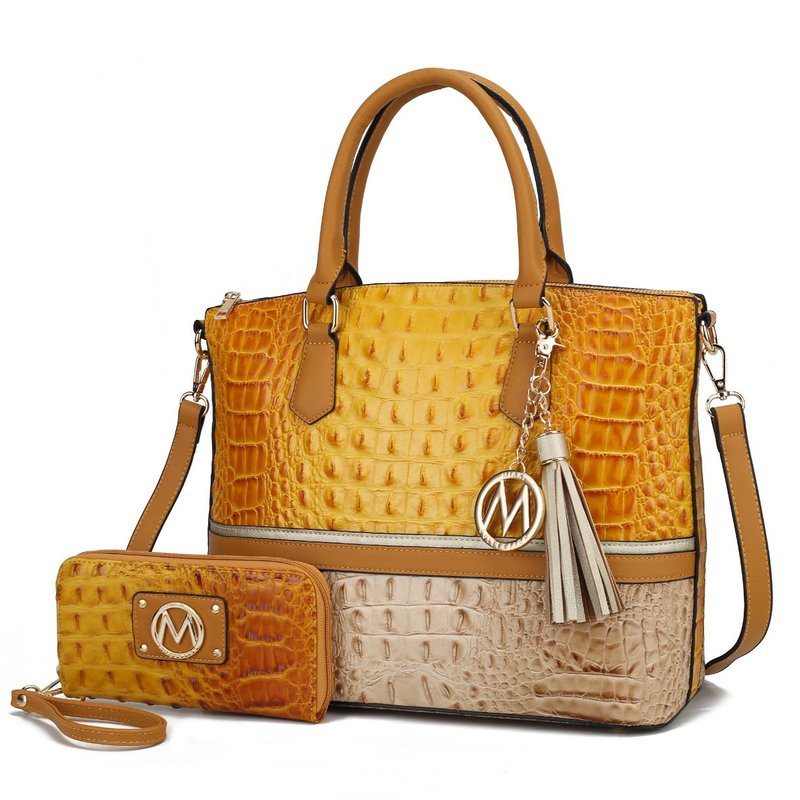 Mkf Collection By Mia K Autumn Crocodile Skin Tote Bag With Wallet In Yellow