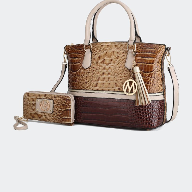 Mkf Collection By Mia K Autumn Crocodile Skin Tote Bag With Wallet In Brown