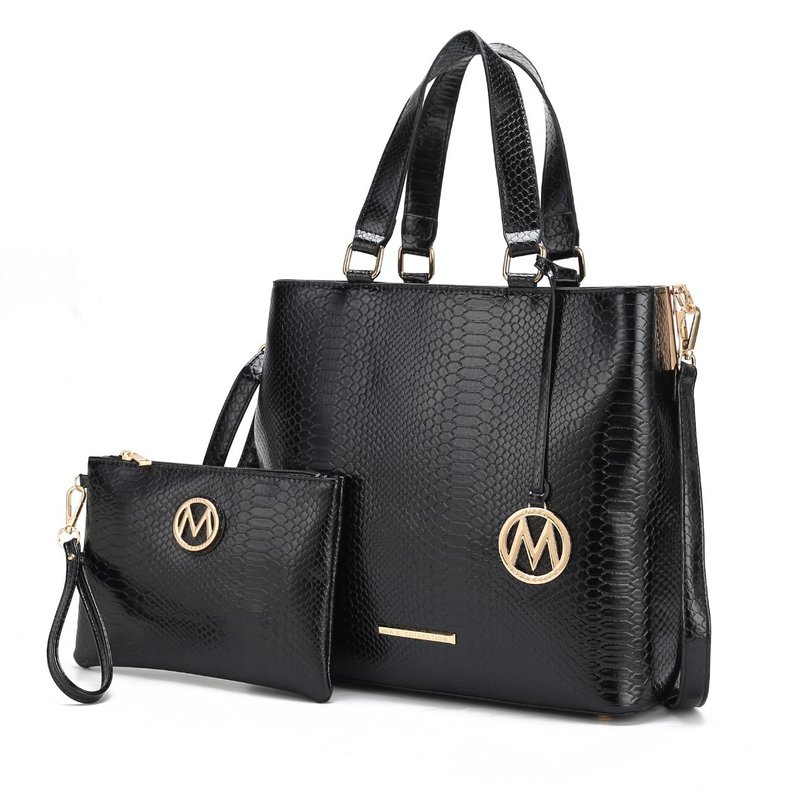 Mkf Collection By Mia K Beryl Snake-embossed Vegan Leather Women's Tote Bag With Wristlet In Black
