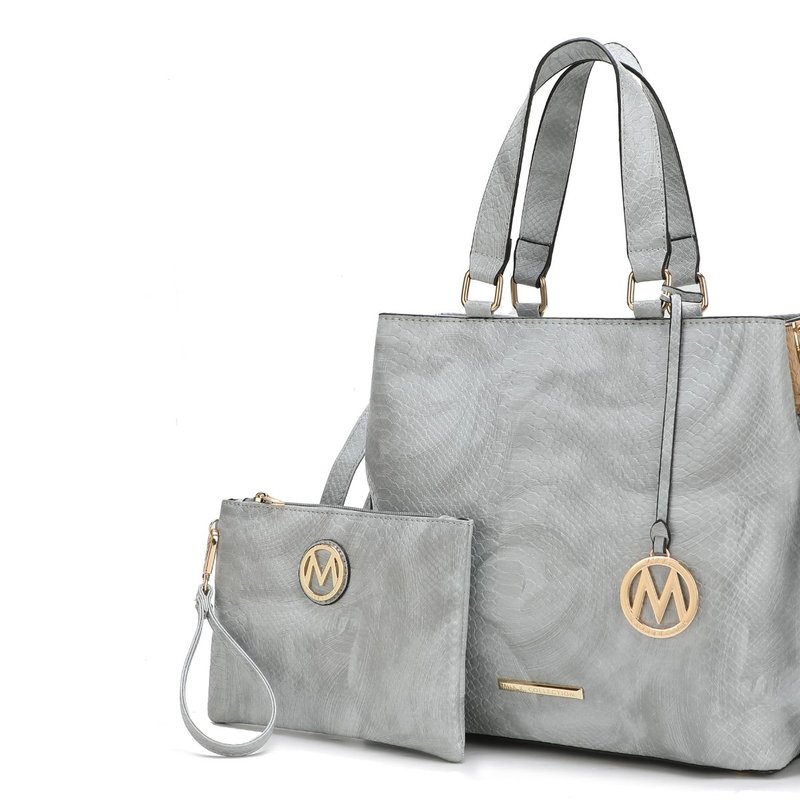 Mkf Collection By Mia K Beryl Snake-embossed Vegan Leather Women's Tote Bag With Wristlet In Grey