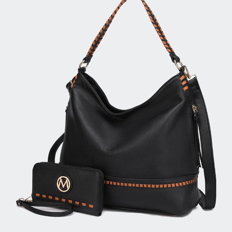 Mkf Collection By Mia K Blake Two-tone Whip Stitches Vegan Leather Women's Shoulder Bag With Wallet In Black