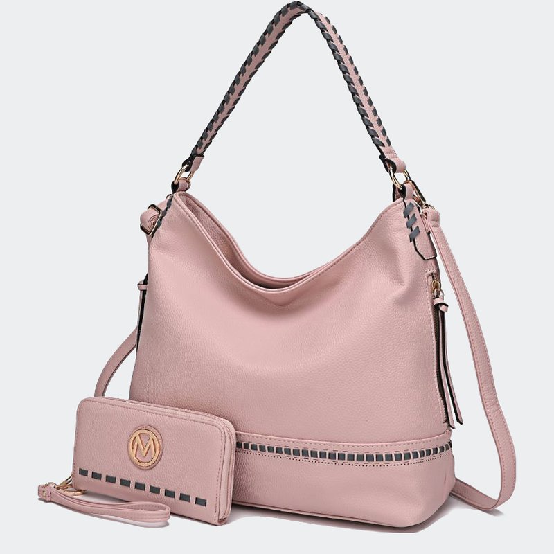 Mkf Collection By Mia K Blake Two-tone Whip Stitches Vegan Leather Women's Shoulder Bag With Wallet In Pink