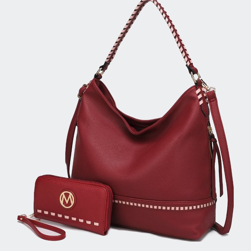 Mkf Collection By Mia K Blake Two-tone Whip Stitches Vegan Leather Women's Shoulder Bag With Wallet In Red