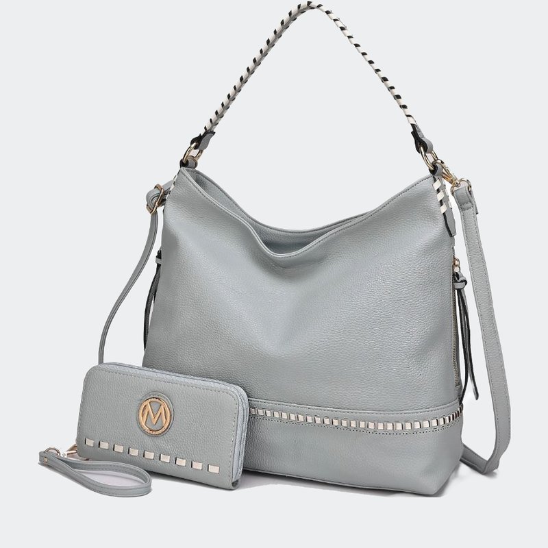 Mkf Collection By Mia K Blake Two-tone Whip Stitches Vegan Leather Women's Shoulder Bag With Wallet In Blue
