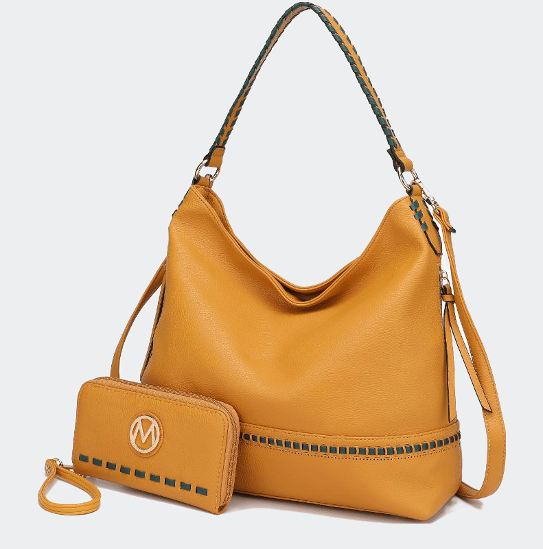 Mkf Collection By Mia K Blake Two-tone Whip Stitches Vegan Leather Women's Shoulder Bag With Wallet In Yellow