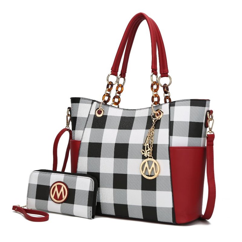 Mkf Collection By Mia K Bonita Checker Tote Bag Handbag & Wallet Set In Red