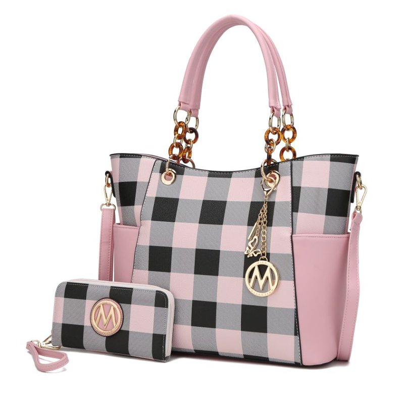 Mkf Collection By Mia K Bonita Checker Tote Bag Handbag & Wallet Set In Pink