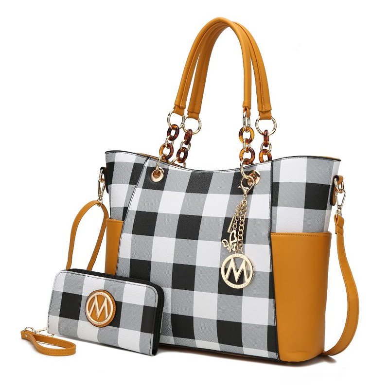 Mkf Collection By Mia K Bonita Checker Tote Bag Handbag & Wallet Set In Orange