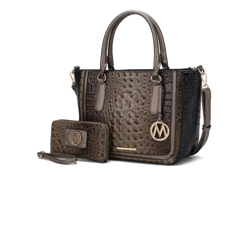 Mkf Collection By Mia K Bonnie Faux Crocodile-embossed Vegan Leather Women's Satchel With Wallet Bag In Grey