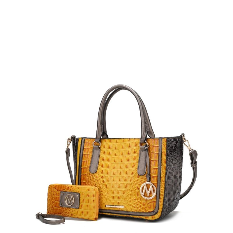 Shop Mkf Collection By Mia K Bonnie Faux Crocodile-embossed Vegan Leather Women's Satchel With Wallet Bag In Yellow