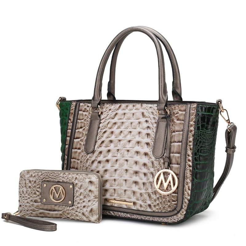 Mkf Collection By Mia K Bonnie Faux Crocodile-embossed Vegan Leather Women's Satchel With Wallet Bag In Brown