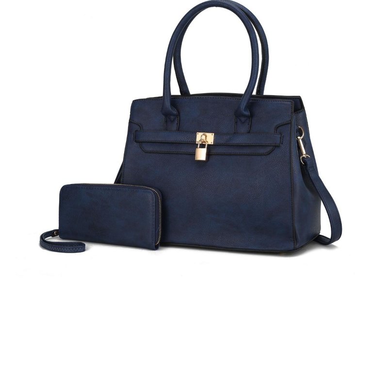 Shop Mkf Collection By Mia K Bruna Satchel Bag With A Matching Wallet -2 Pieces Set In Blue
