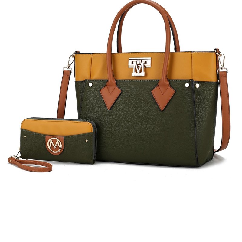 Mkf Collection By Mia K Brynlee Color-block Vegan Leather Women's Tote Bag With Wallet– 2 Pieces In Green