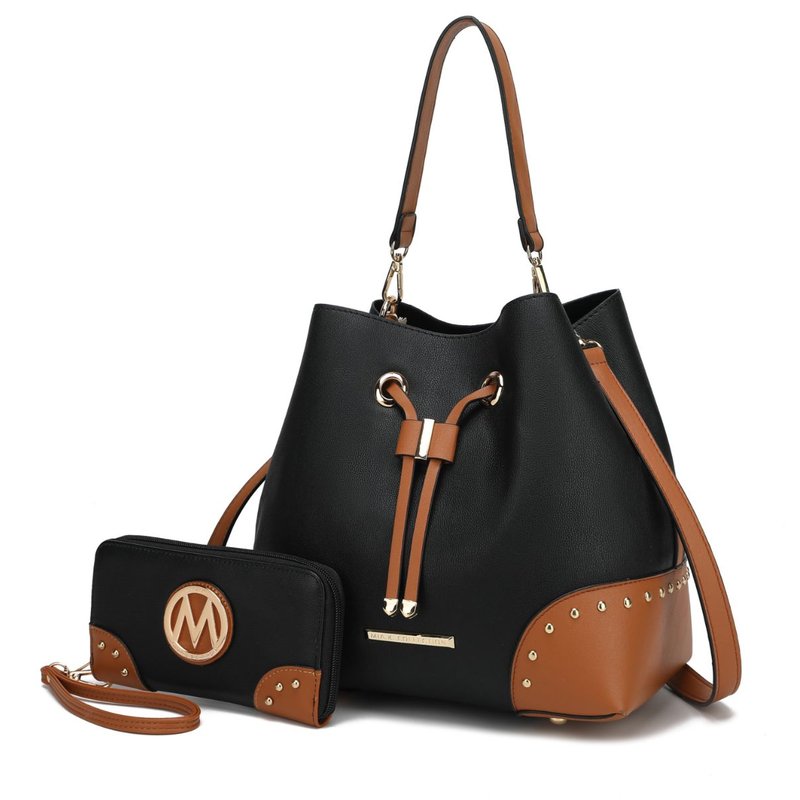 Mkf Collection By Mia K Candice Color Block Bucket Bag With Matching Wallet In Black