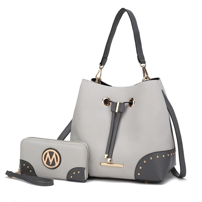Mkf Collection By Mia K Candice Color Block Bucket Bag With Matching Wallet In Grey