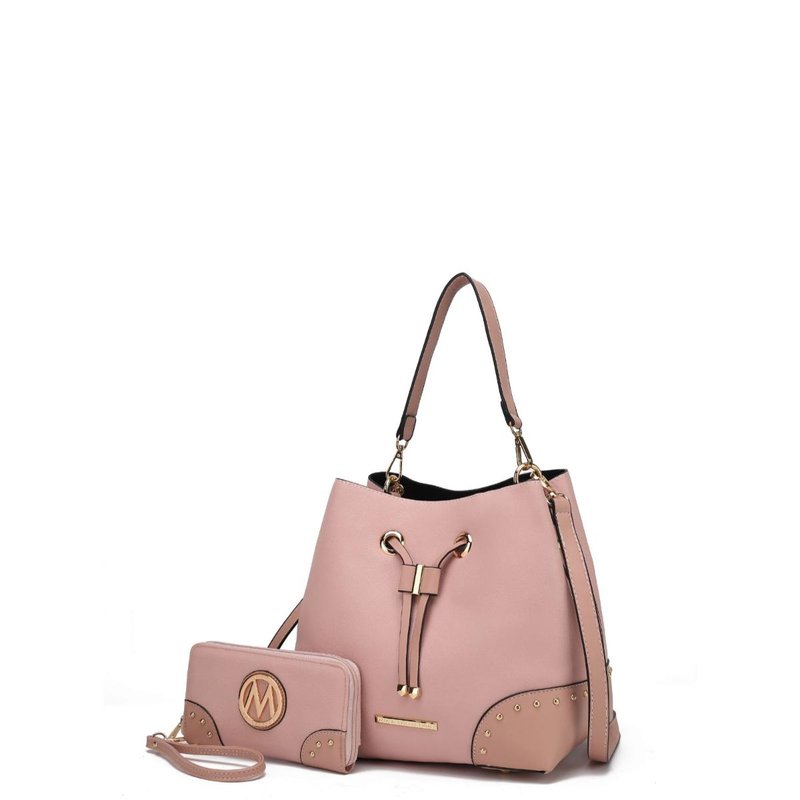 Shop Mkf Collection By Mia K Candice Color Block Bucket Bag With Matching Wallet In Pink