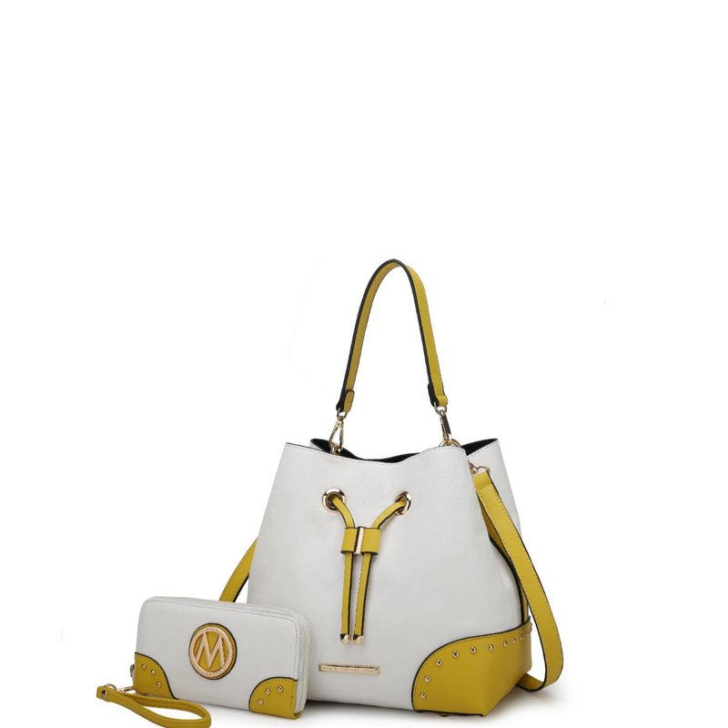 Shop Mkf Collection By Mia K Candice Color Block Bucket Bag With Matching Wallet In Yellow