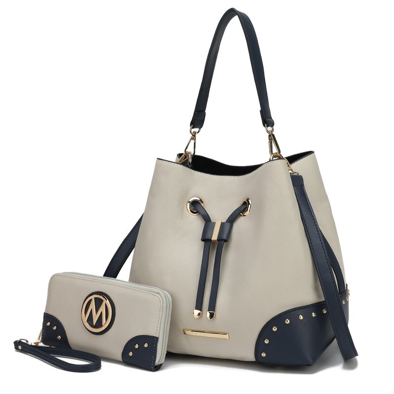 Mkf Collection By Mia K Candice Color Block Bucket Bag With Matching Wallet In Blue
