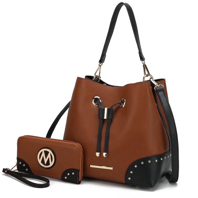 Mkf Collection By Mia K Candice Color Block Bucket Bag With Matching Wallet In Brown