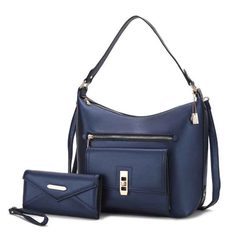 Mkf Collection By Mia K Clara Vegan Leather Women's Shoulder Bag With Wristlet Wallet In Blue