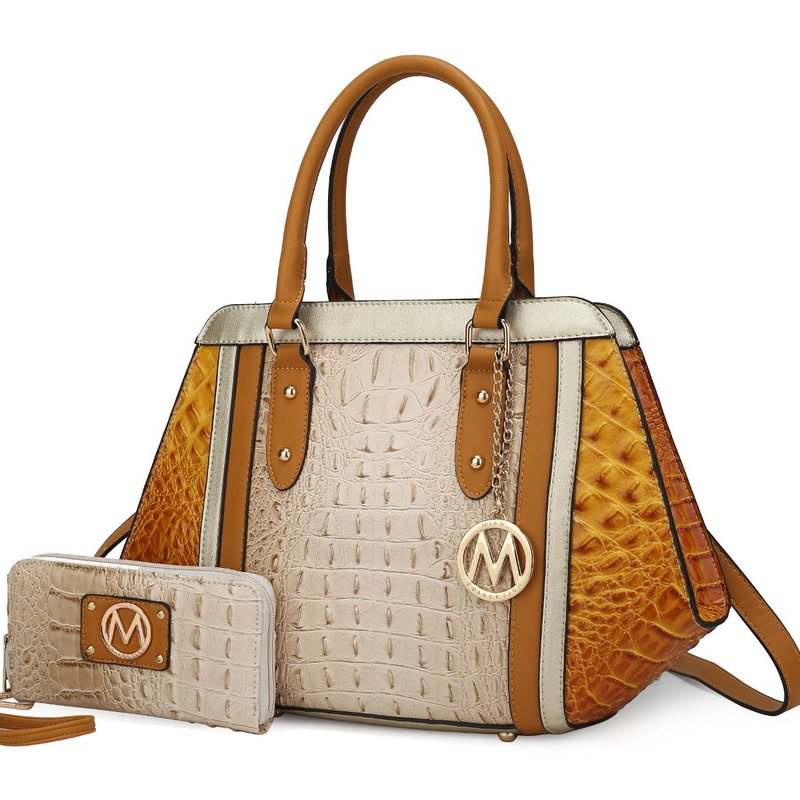 Mkf Collection By Mia K Daisy 2 Pcs Croco Satchel Bag & Wallet In Yellow