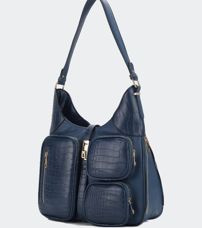 Mkf Collection By Mia K Daphne Crocodile-embossed Vegan Leather Shoulder In Blue